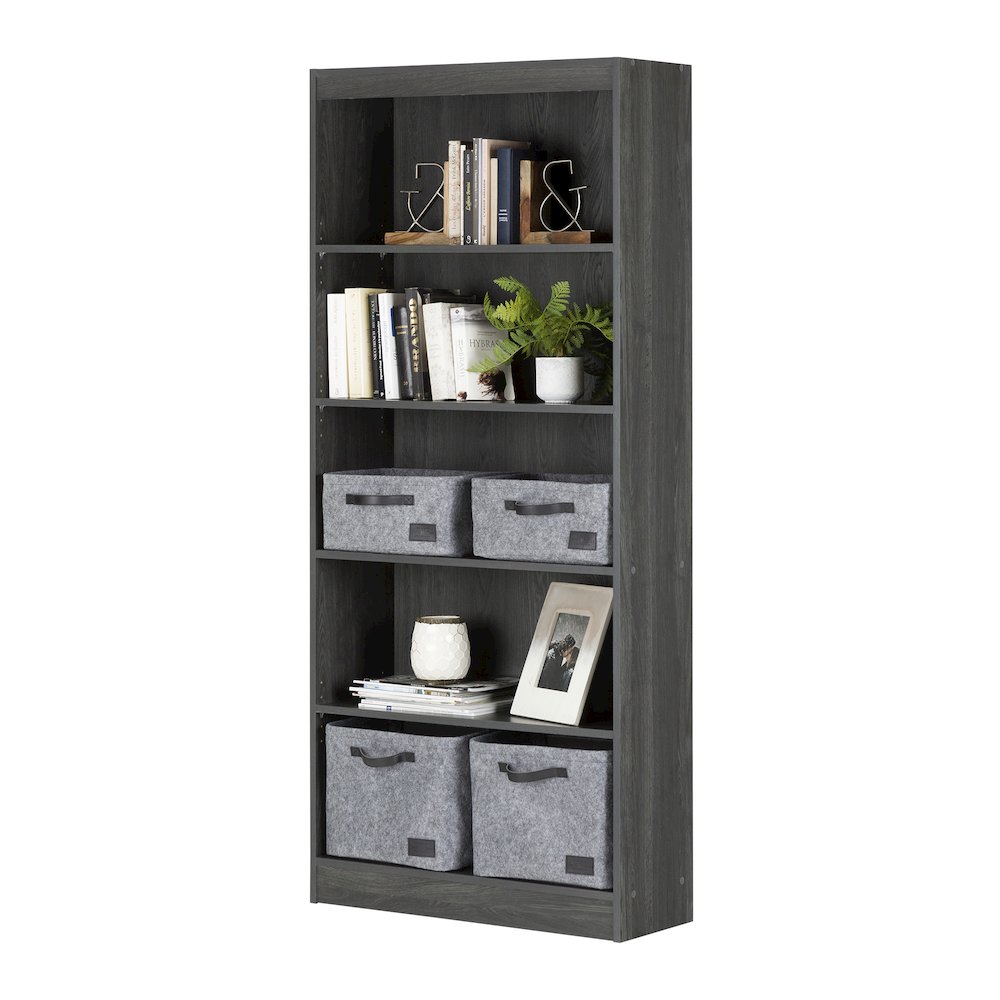 Axess 5-Shelf Bookcase, Gray Oak - South Shore Furniture