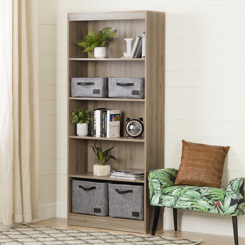 Axess 5-Shelf Bookcase, Rustic Oak - South Shore Furniture