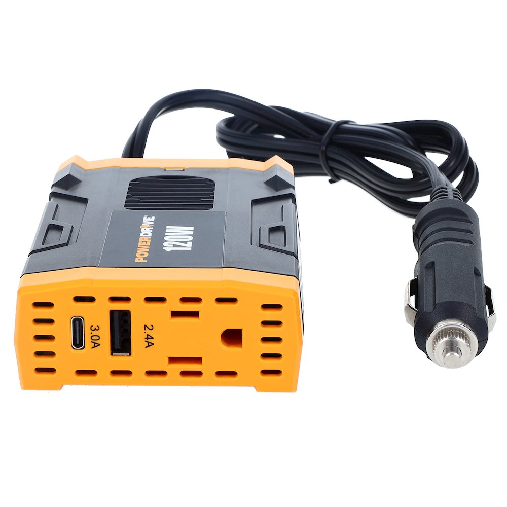 120 Watt Power Inverter Slim 12v DC to 110v AC with Outlet and 2 USB Ports PWD120 - PowerDrive