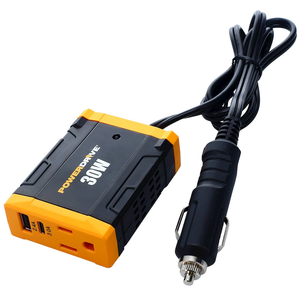 30 Watt Power Inverter Car Plug Adapter DC 12v to 110v DC Slim Converter PWD30 - PowerDrive