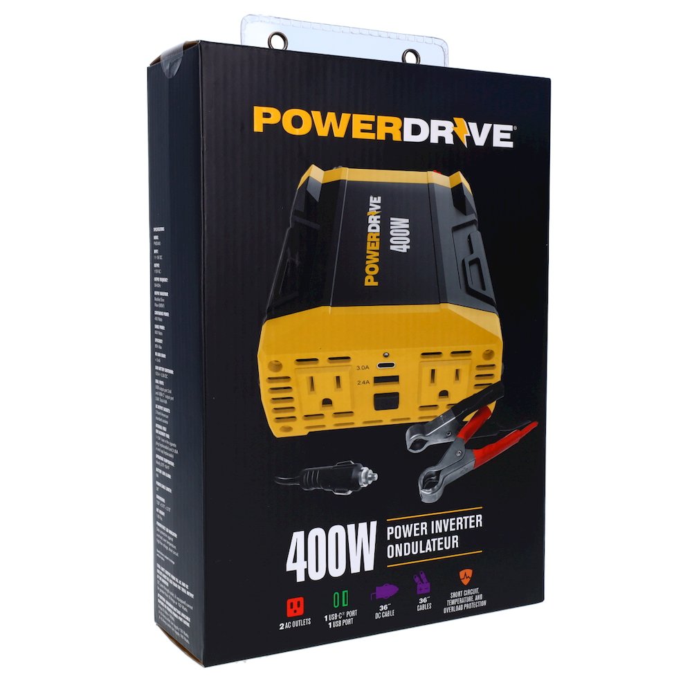 400 Watt Power Inverter 12v DC to 110v AC with 2 Outlets 2 Ports PWD400 - PowerDrive