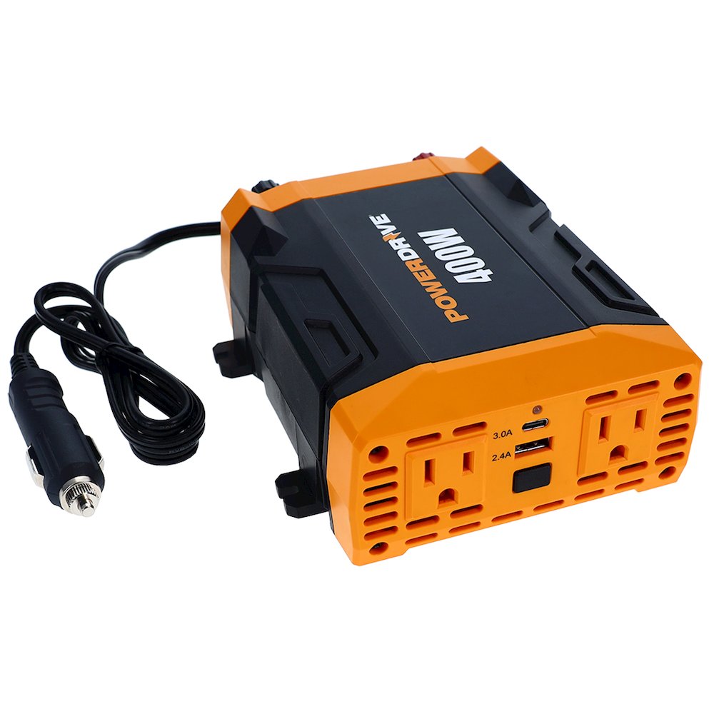 400 Watt Power Inverter 12v DC to 110v AC with 2 Outlets 2 Ports PWD400 - PowerDrive