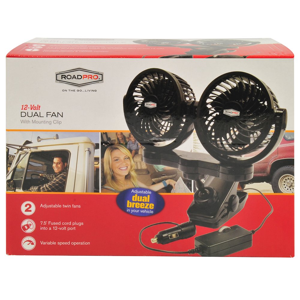 12 Volt Truck Dash Fan Dual Personal Cooling Fan with Mounting Clip RPSC8572 - RoadPro