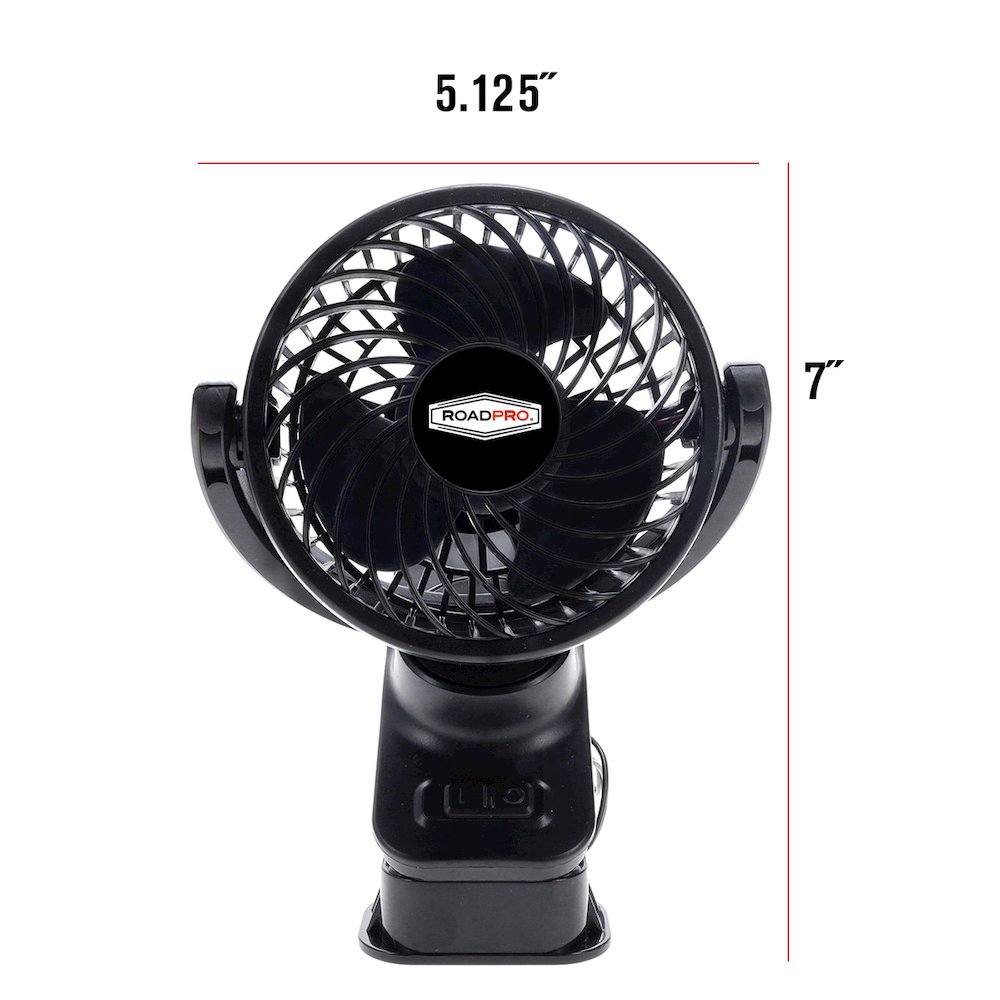 RoadPro RPUSBFAN Black 4-Inch Clip-on Fan for Vehicle or Desk USB Portable Mini Cooling Fan