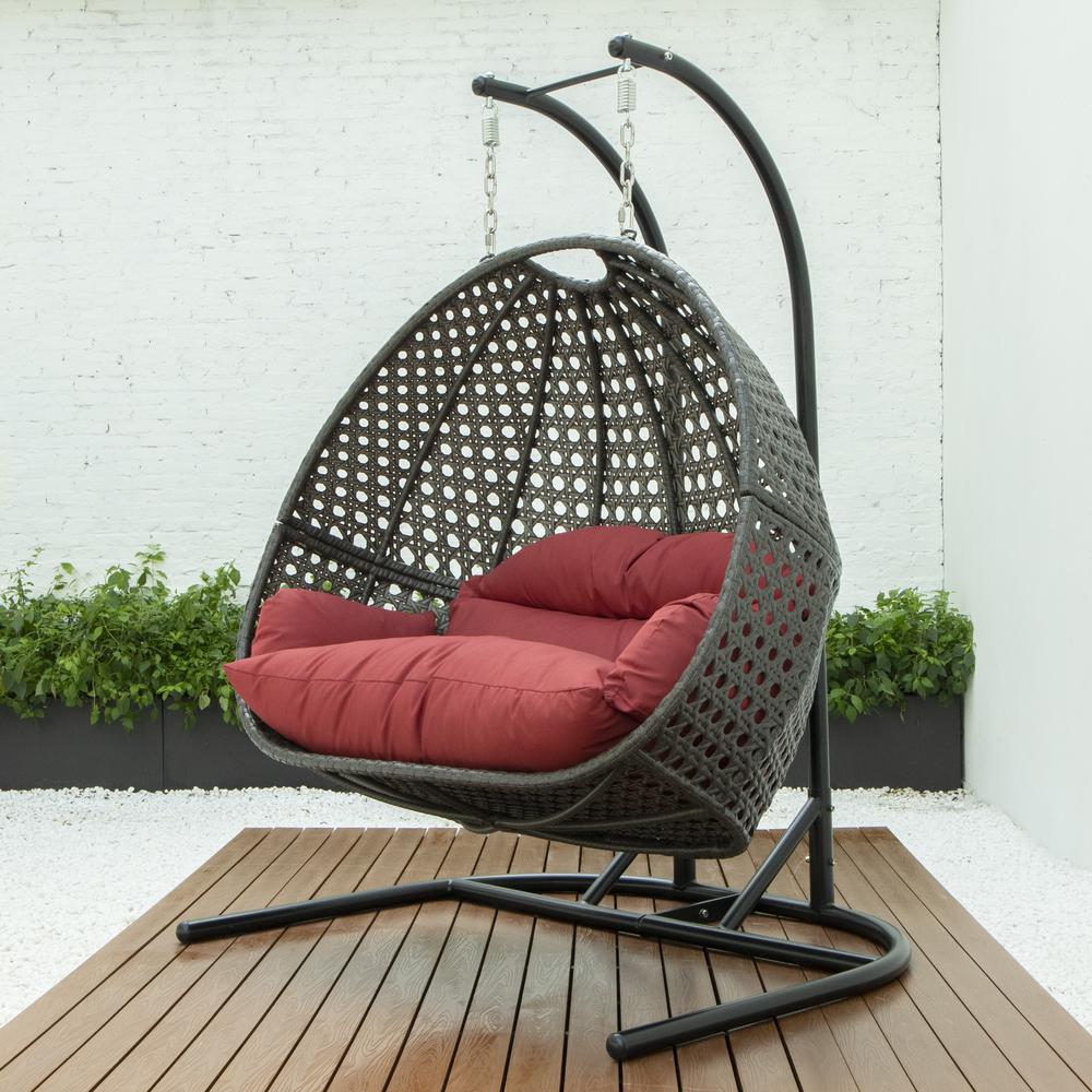 LeisureMod Wicker Hanging Double Egg Swing Chair  EKDCH-57DR