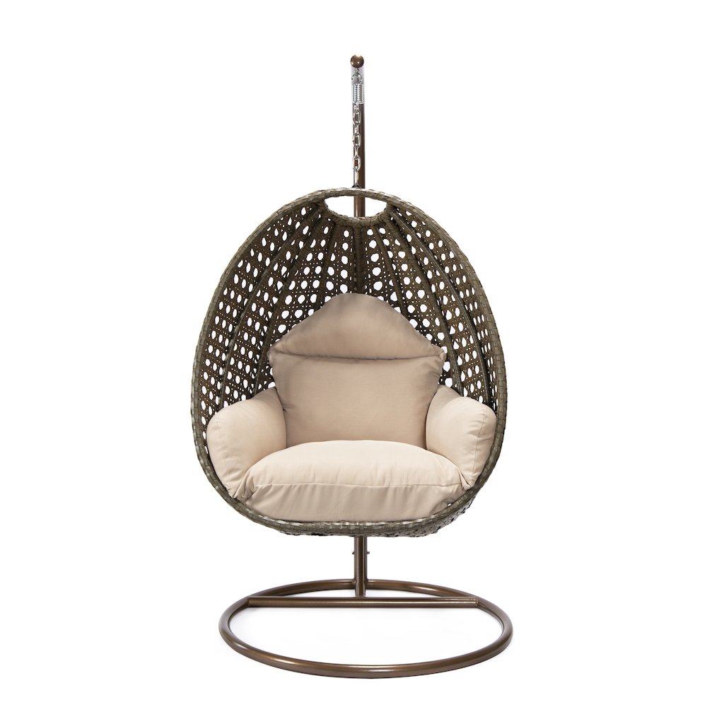 Beige Wicker Hanging Egg Swing Chair - LeisureMod