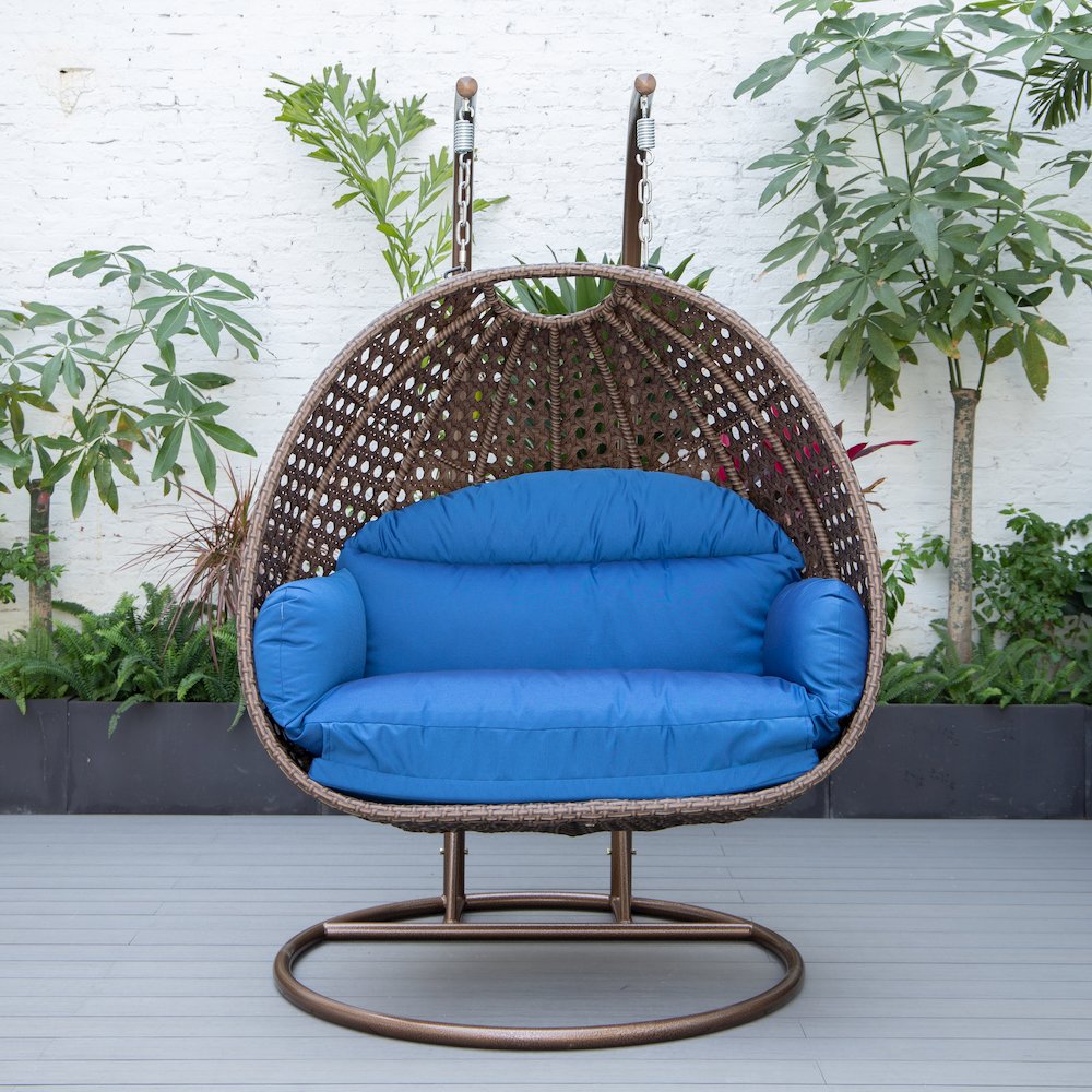 Mendoza Dark Brown Wicker Hanging 2 person Egg Swing Chair - LeisureMod