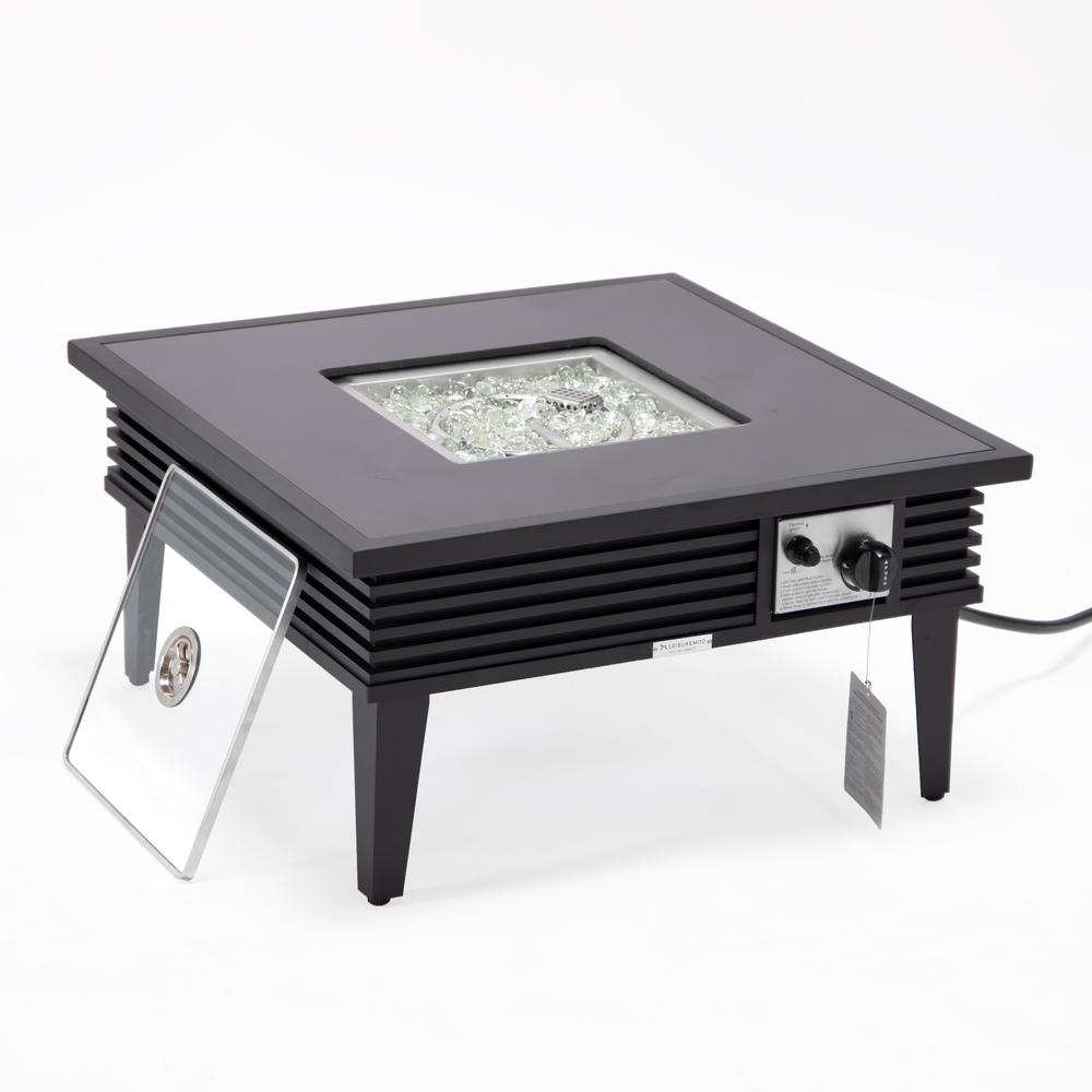 Aluminum Square Slats Design Fire Pit Side Table with Lid - LeisureMod