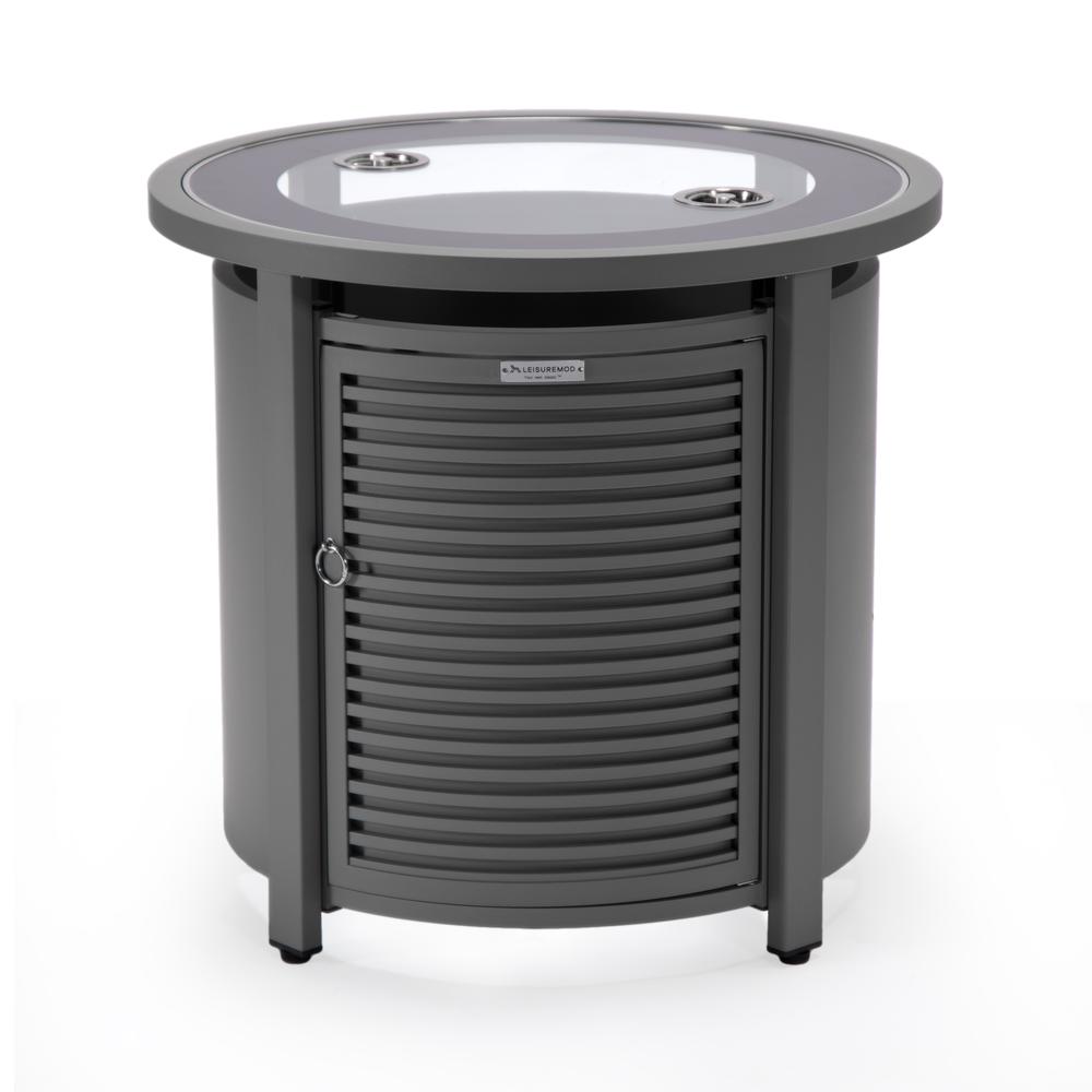 Walbrooke Grey Patio Round Tank Holder with Slats Design - LeisureMod