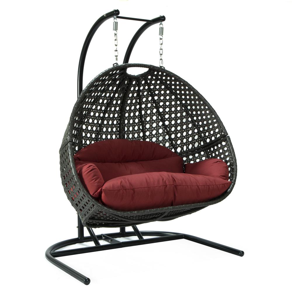 LeisureMod Wicker Hanging Double Egg Swing Chair  EKDCH-57DR