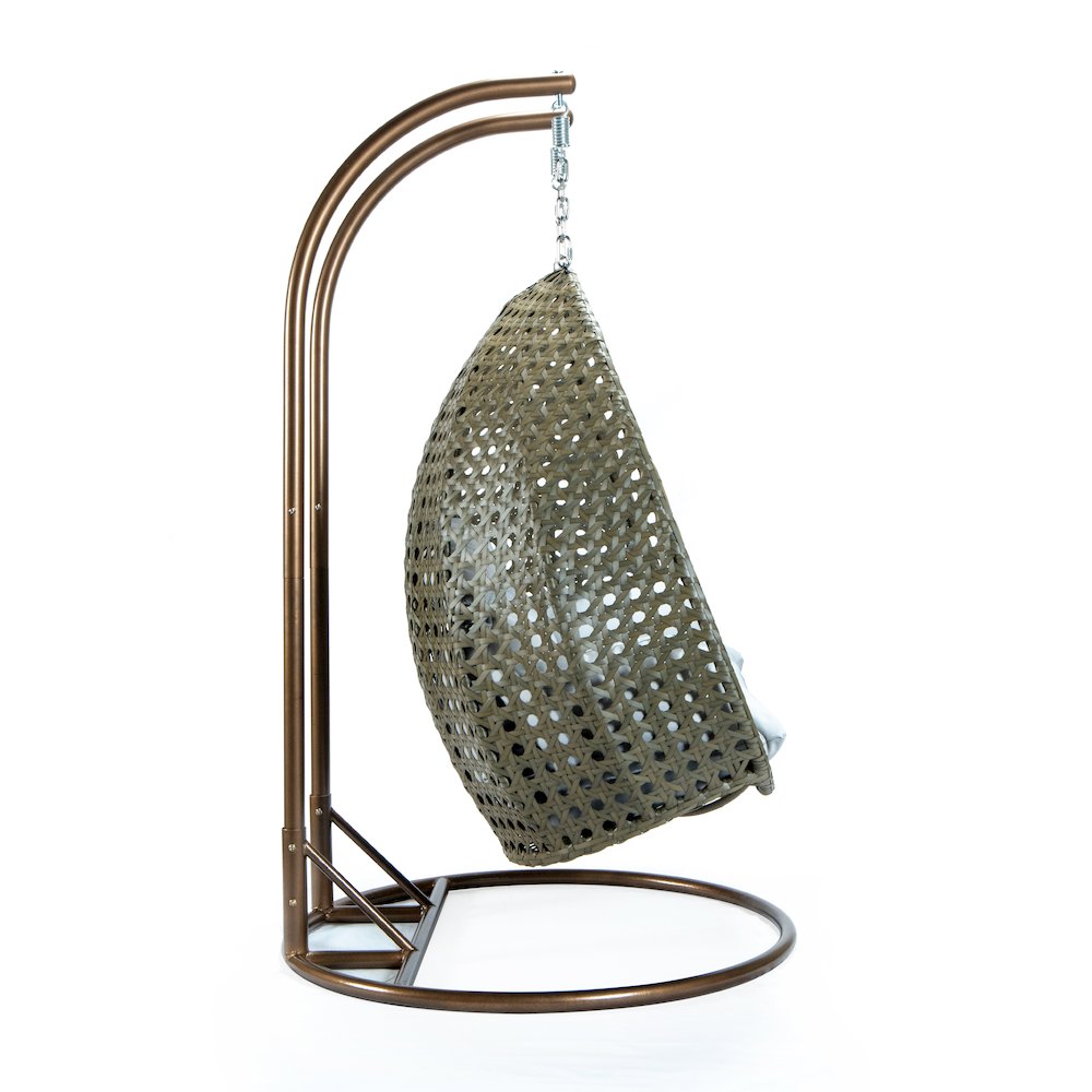 Beige Wicker Hanging 2 person Egg Swing Chair - LeisureMod