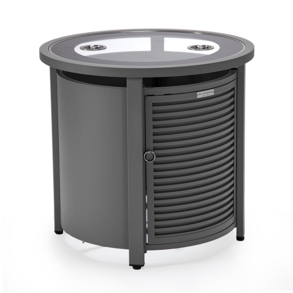 Walbrooke Grey Patio Round Tank Holder with Slats Design - LeisureMod