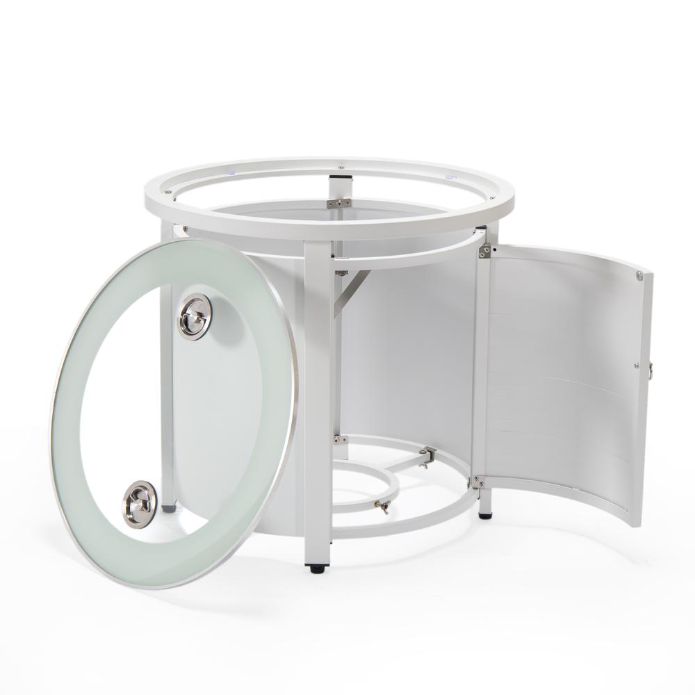 Walbrooke White Patio Round Tank Holder with Slats Design - LeisureMod