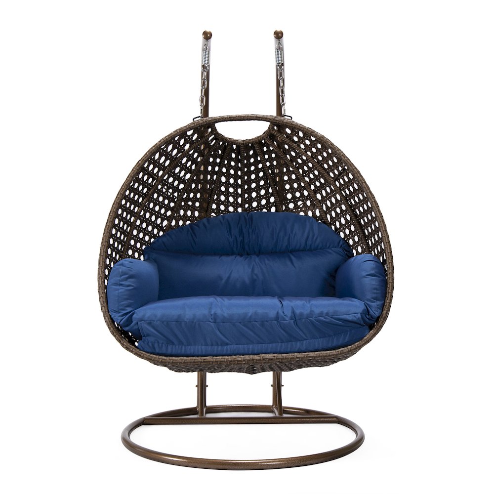 Mendoza Dark Brown Wicker Hanging 2 person Egg Swing Chair - LeisureMod