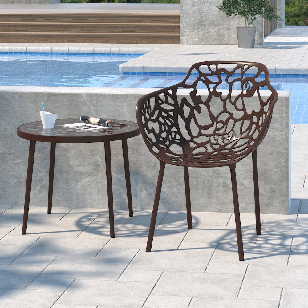 Devon Tree Design Glass Top Aluminum Base Indoor Outdoor End Table - LeisureMod