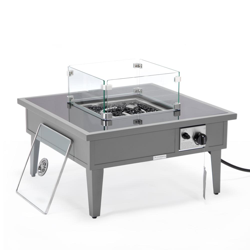 Walbrooke Outdoor Patio Aluminum Square Fire Pit Side Table with Lid - LeisureMod