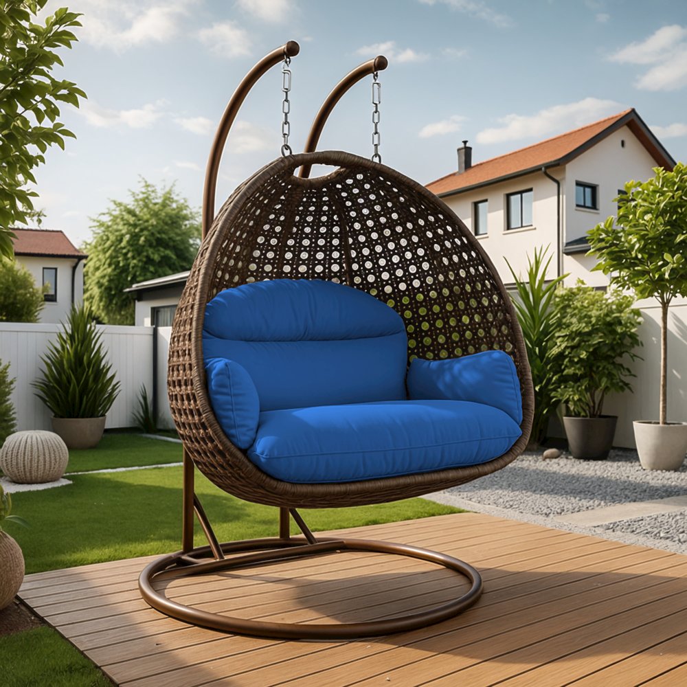 Mendoza Dark Brown Wicker Hanging 2 person Egg Swing Chair - LeisureMod