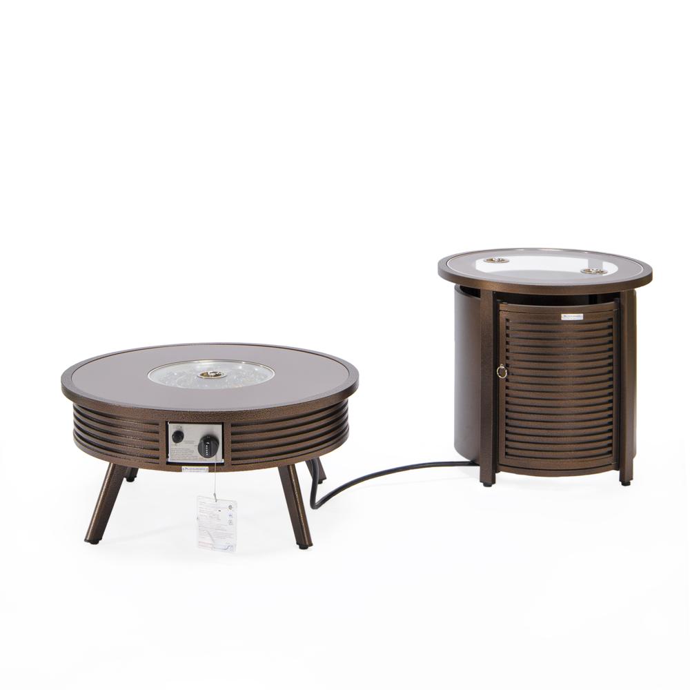 Walbrooke Patio Round Fire Pit and Tank Holder with Slats Design - LeisureMod