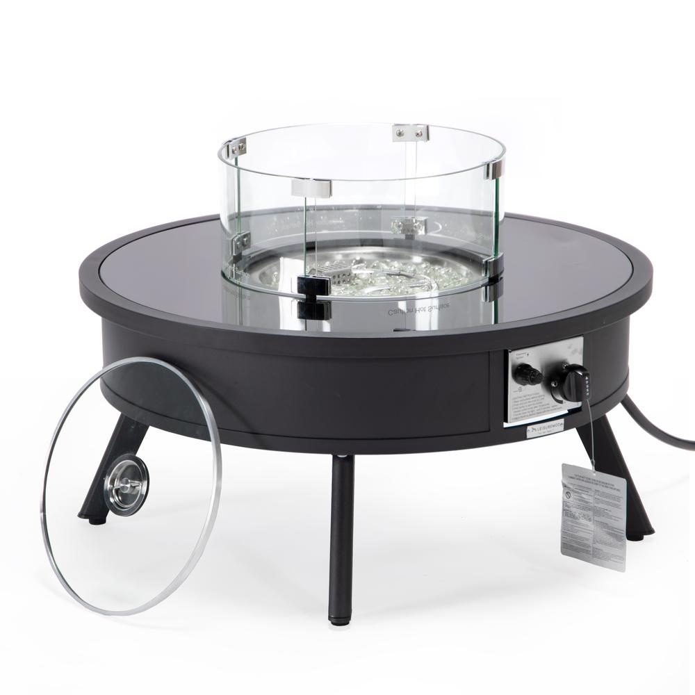 Walbrooke Outdoor Patio Aluminum Round Fire Pit Side Table with Lid - LeisureMod