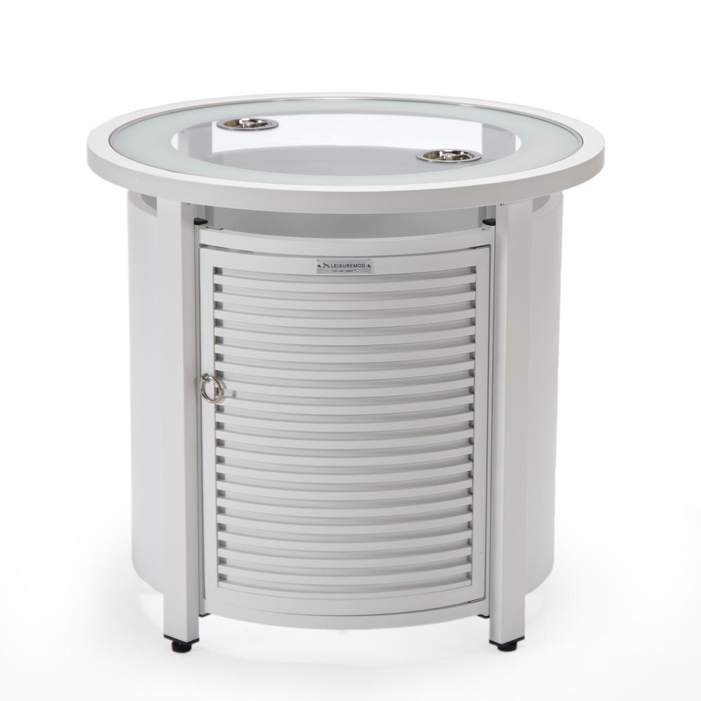 Walbrooke White Patio Round Tank Holder with Slats Design - LeisureMod