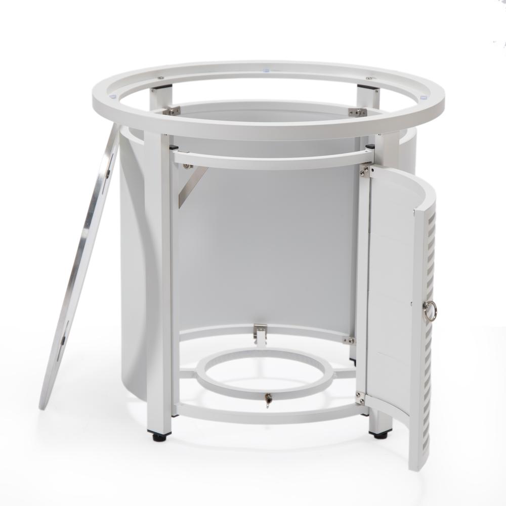 Walbrooke White Patio Round Tank Holder with Slats Design - LeisureMod