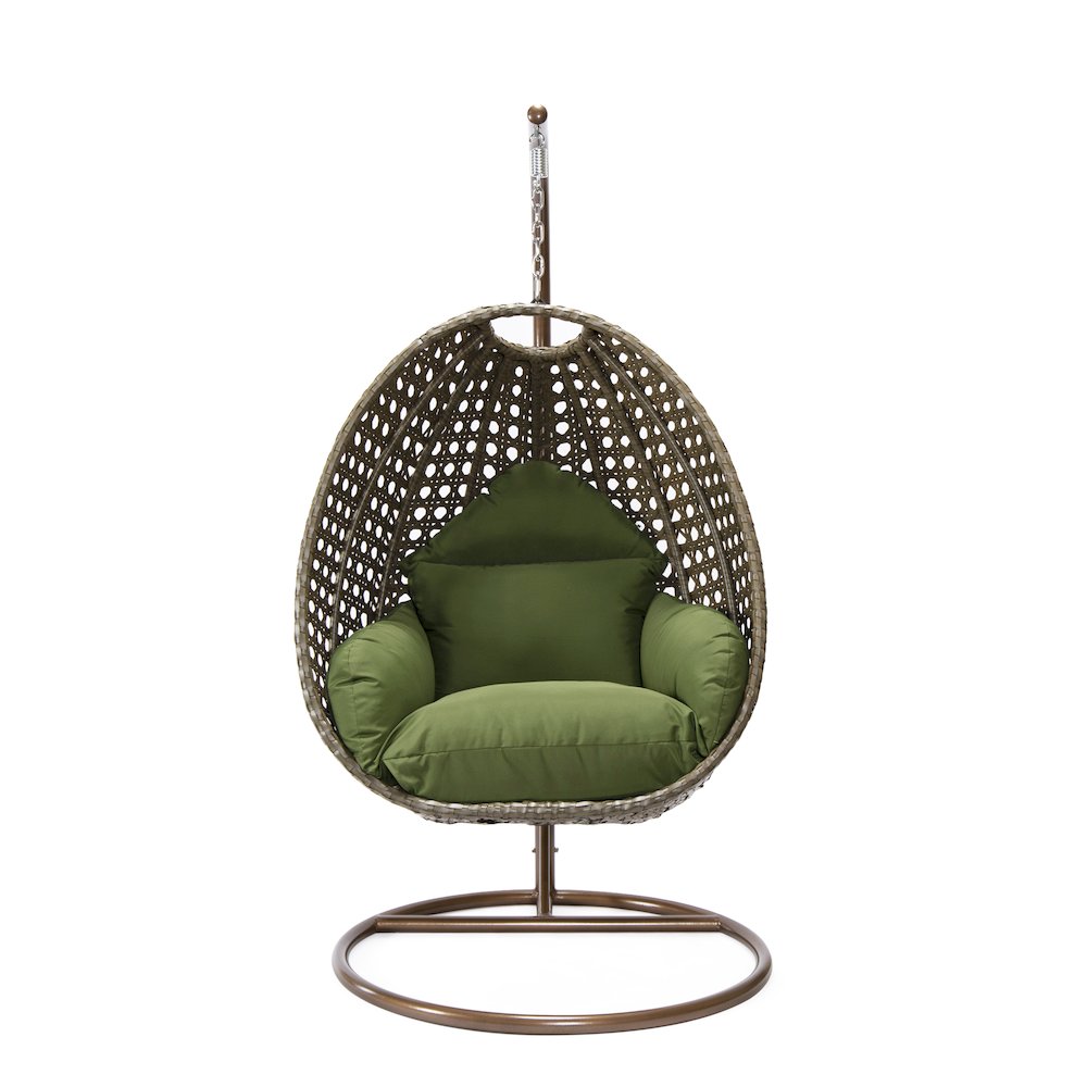 Beige Wicker Hanging Egg Swing Chair - LeisureMod