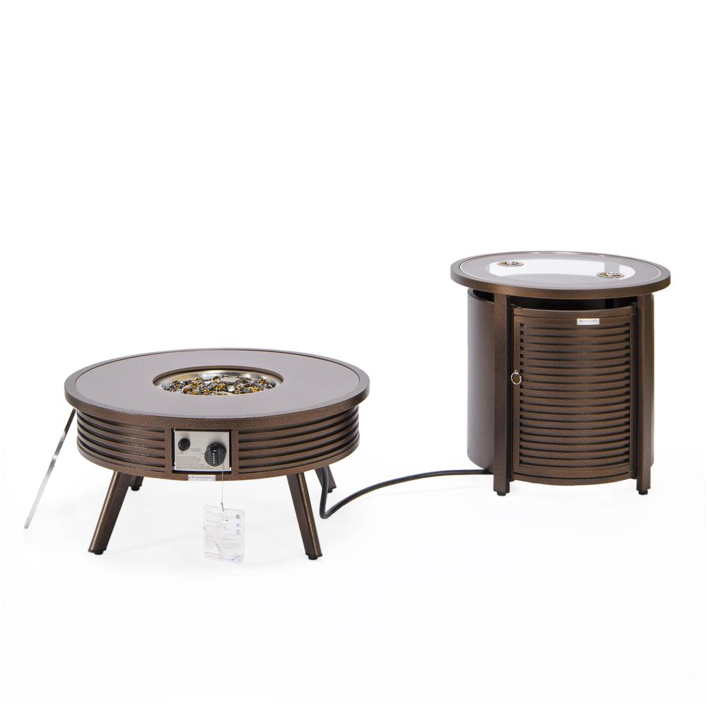 Walbrooke Patio Round Fire Pit and Tank Holder with Slats Design - LeisureMod