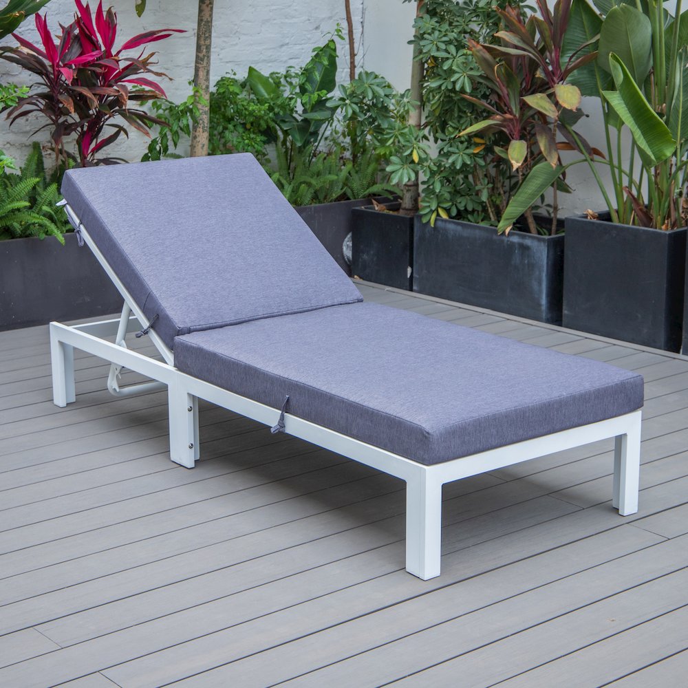 Chelsea Modern Outdoor White Chaise Lounge Chair With Cushions - LeisureMod