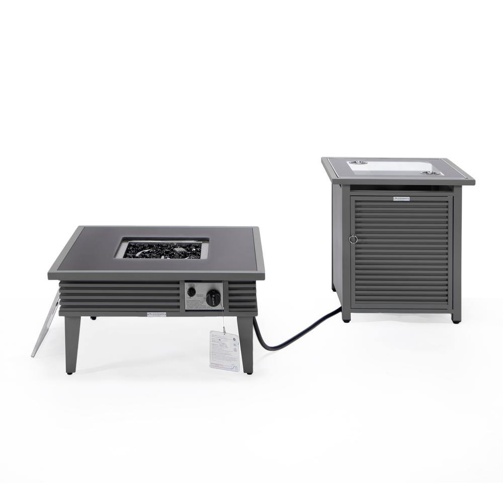 Walbrooke Patio Square Fire Pit and Tank Holder with Slats Design - LeisureMod