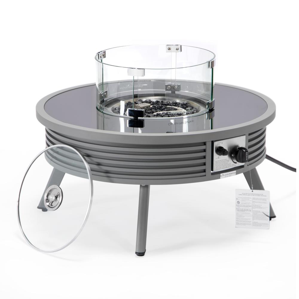 Walbrooke Patio Round Fire Pit and Tank Holder with Slats Design - LeisureMod