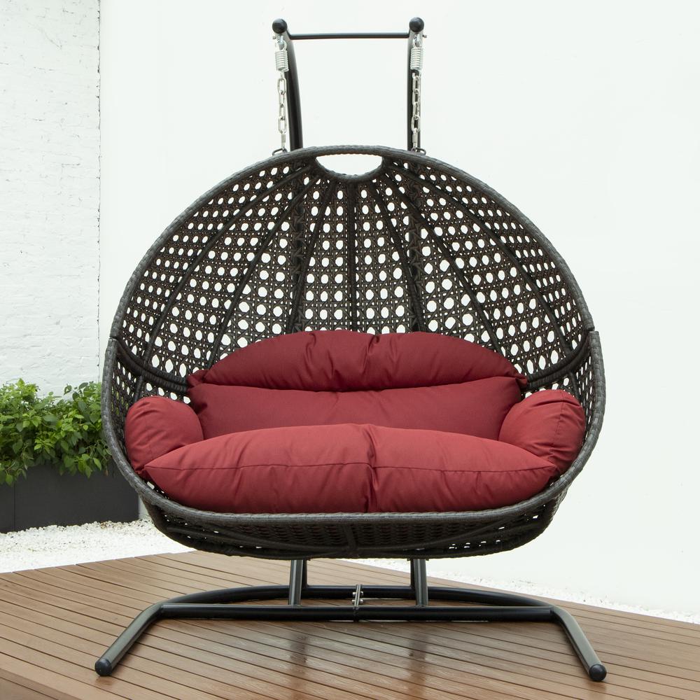 LeisureMod Wicker Hanging Double Egg Swing Chair  EKDCH-57DR