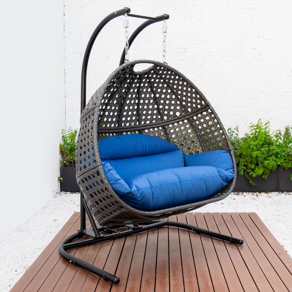 LeisureMod Wicker Hanging Double Egg Swing Chair  EKDCH-57BU