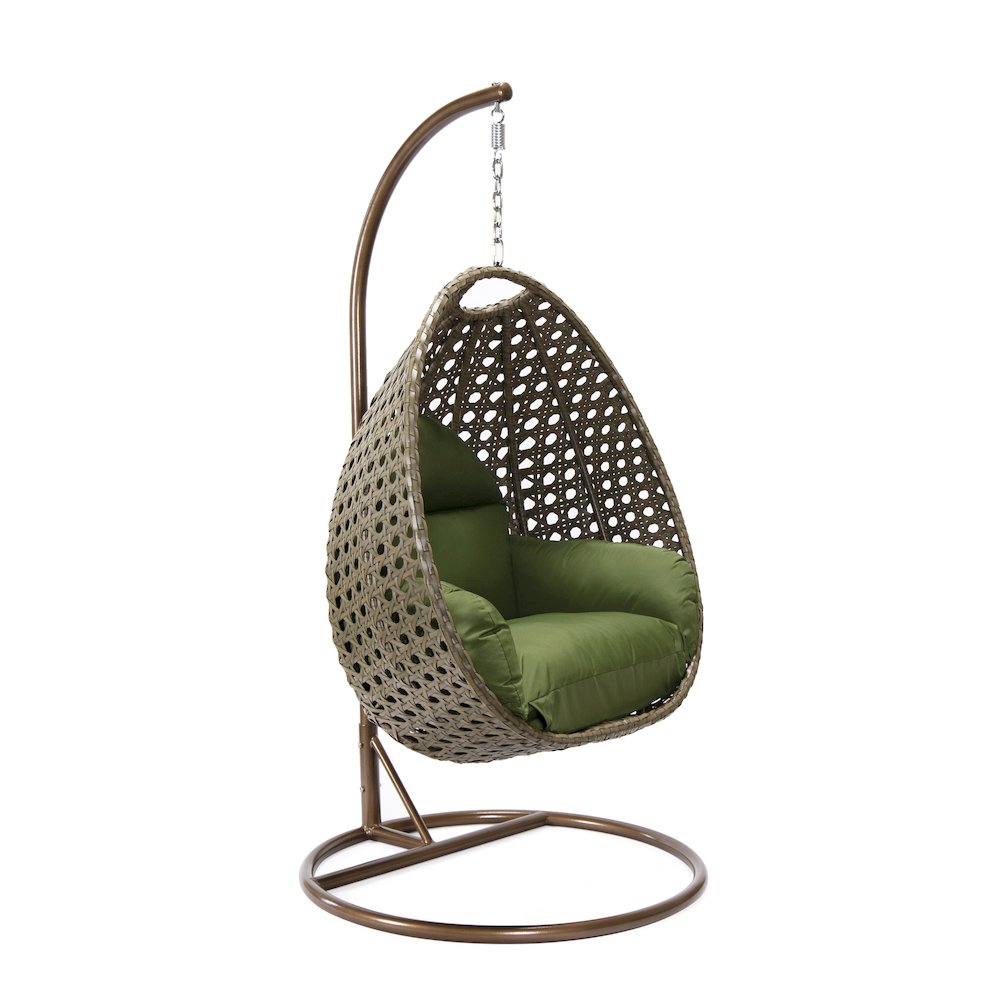Beige Wicker Hanging Egg Swing Chair - LeisureMod