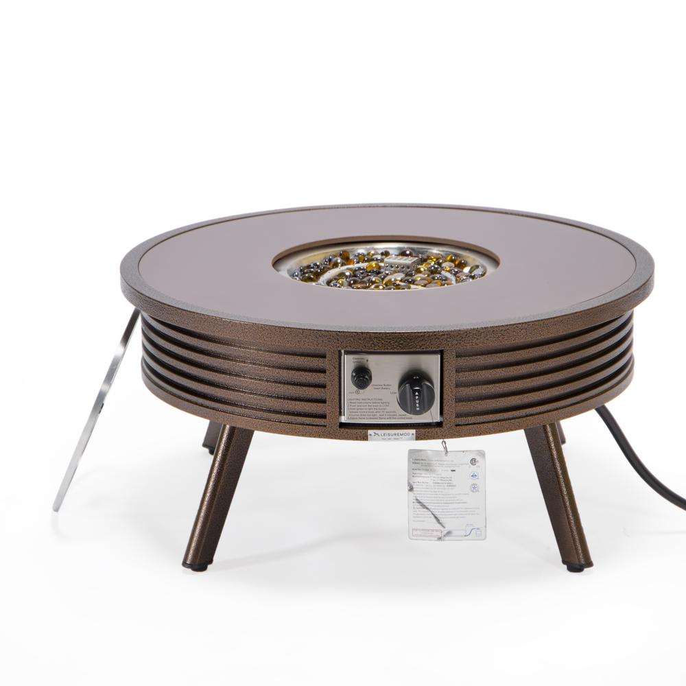 Aluminum Round Slats Design Fire Pit Side Table with Lid - LeisureMod