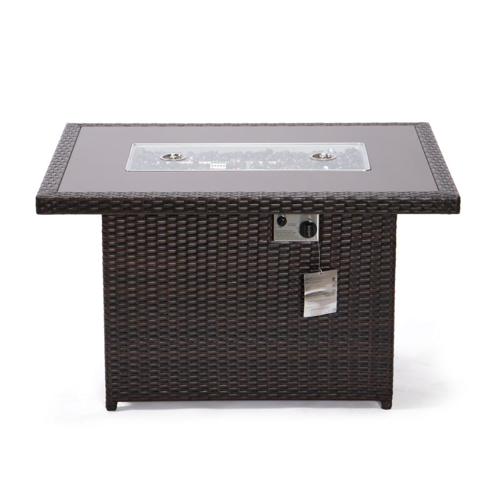 Mace Wicker Patio Modern Propane Fire Pit Table - LeisureMod