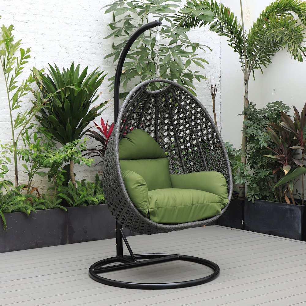 Charcoal Wicker Hanging Egg Swing Chair - LeisureMod