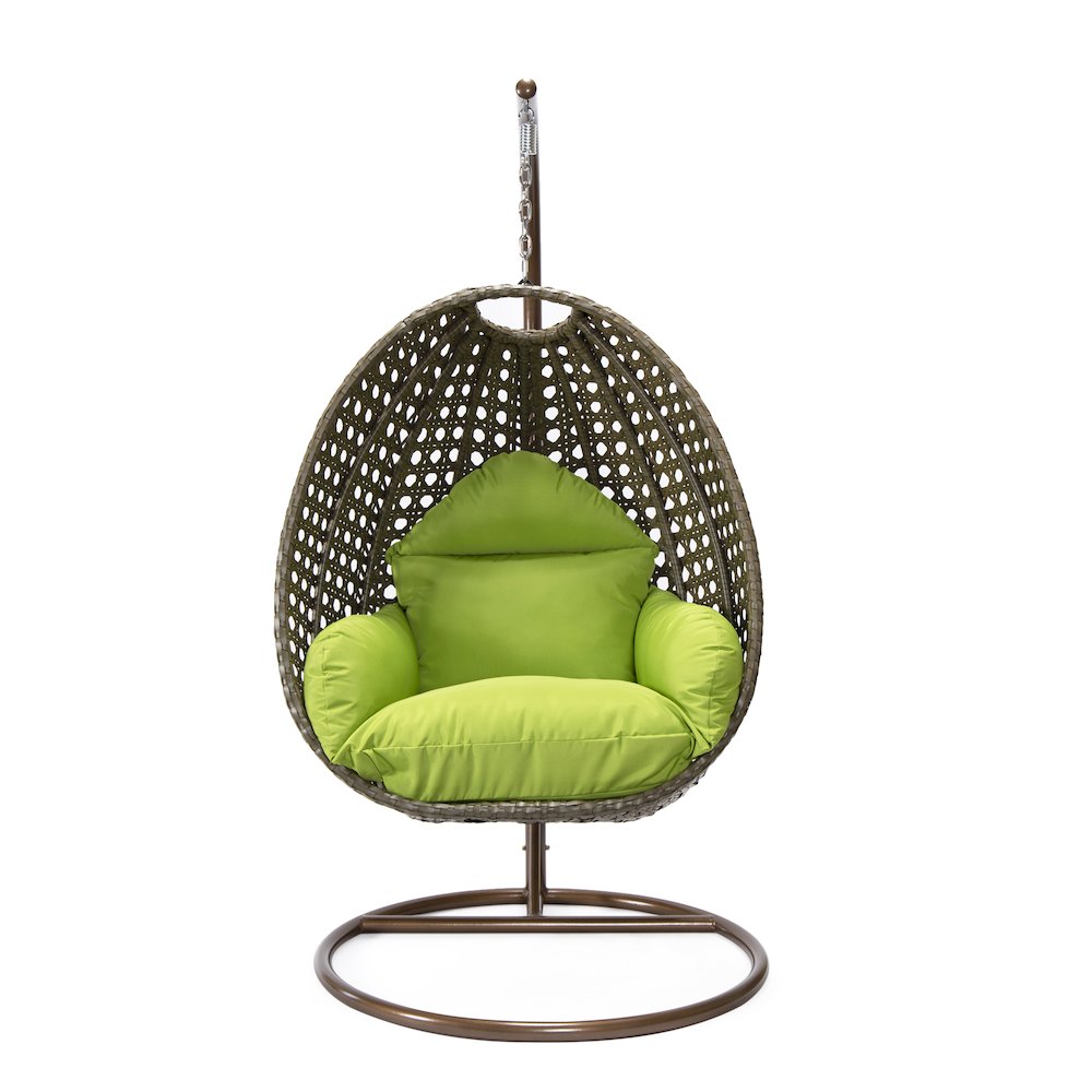 Beige Wicker Hanging Egg Swing Chair - LeisureMod