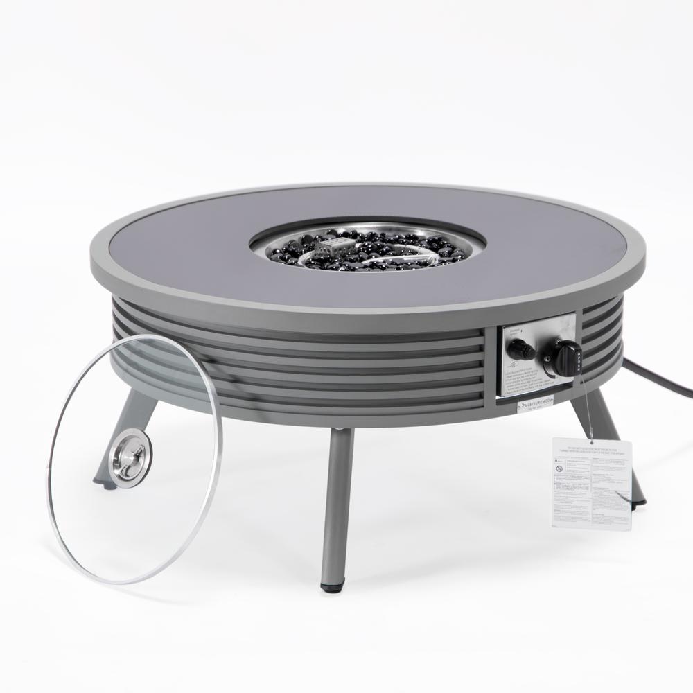 Aluminum Round Slats Design Fire Pit Side Table with Lid - LeisureMod