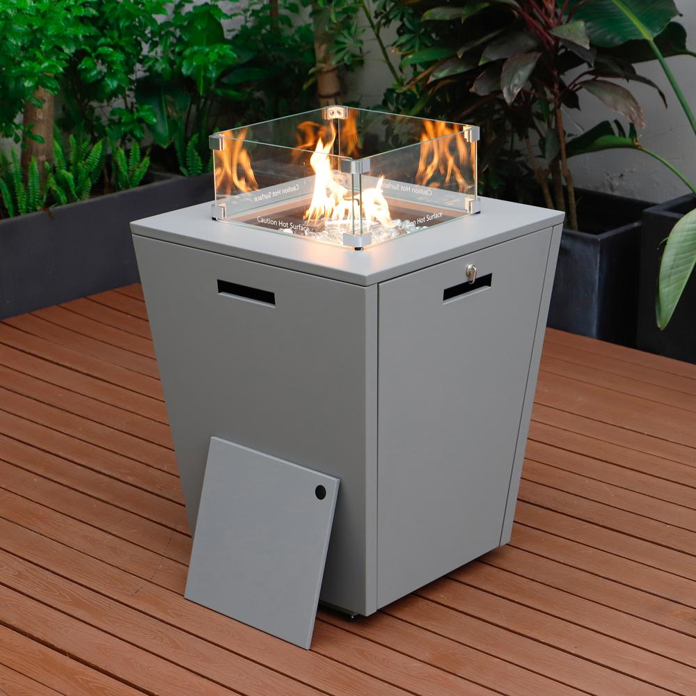 Chelsea Aluminum Patio Modern Propane Fire Pit Side Table - LeisureMod