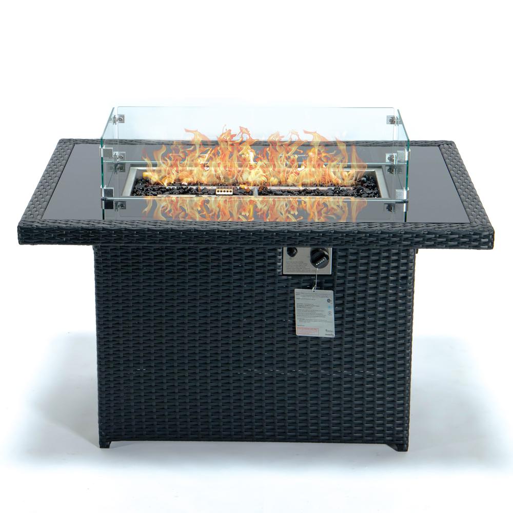 Mace Wicker Patio Modern Propane Fire Pit Table - LeisureMod