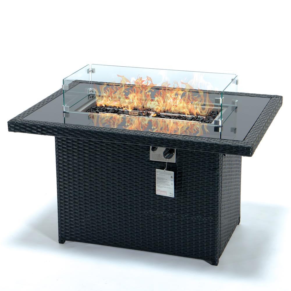 Mace Wicker Patio Modern Propane Fire Pit Table - LeisureMod