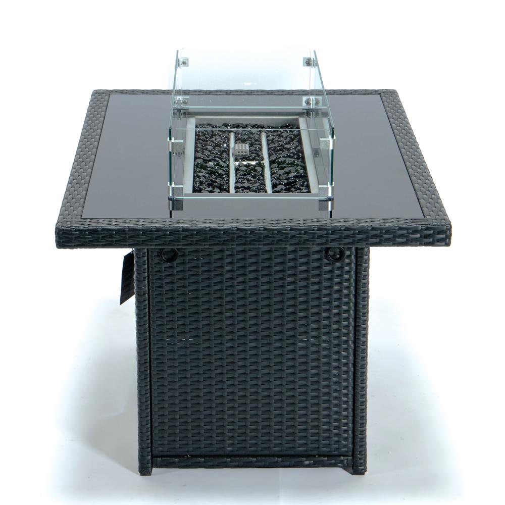 Mace Wicker Patio Modern Propane Fire Pit Table - LeisureMod