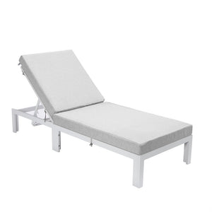 Chelsea Modern Outdoor White Chaise Lounge Chair With Cushions - LeisureMod
