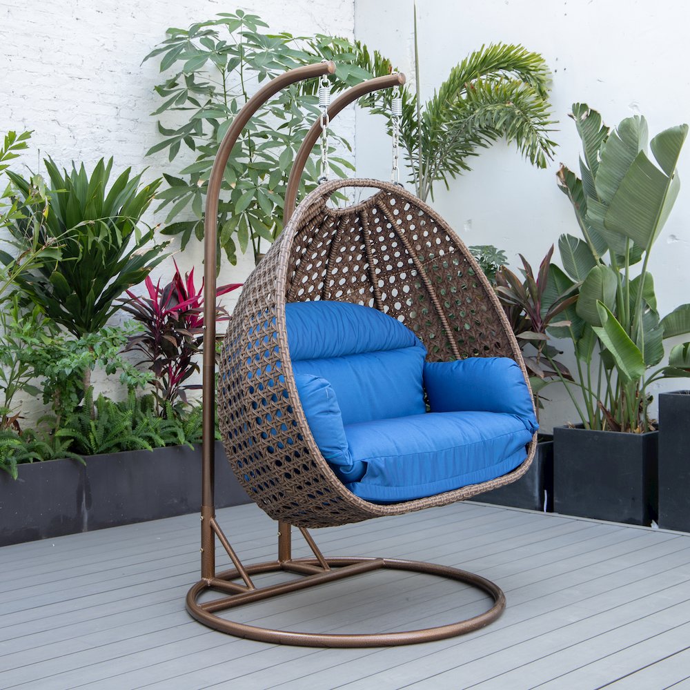 Mendoza Dark Brown Wicker Hanging 2 person Egg Swing Chair - LeisureMod