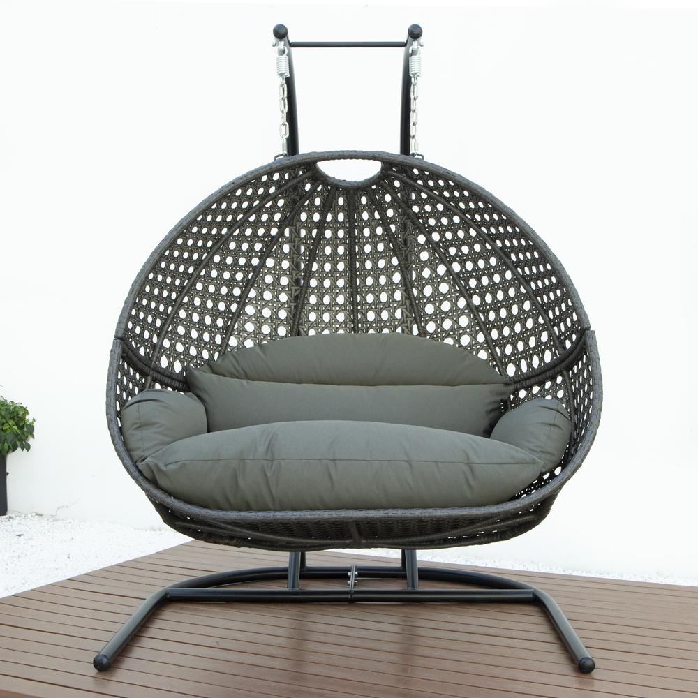 LeisureMod Wicker Hanging Double Egg Swing Chair  EKDCH-57DGR