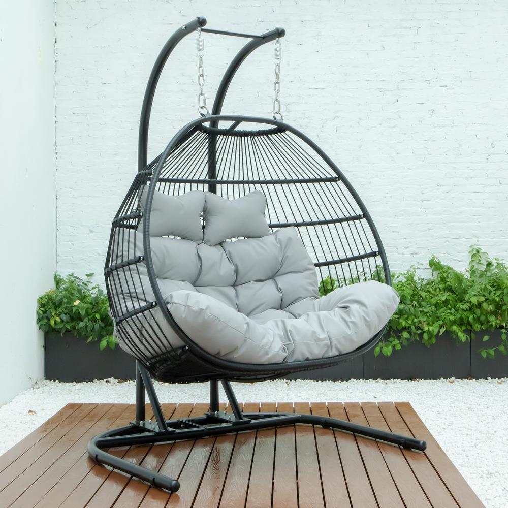 LeisureMod Wicker 2 Person Double Folding Hanging Egg Swing Chair ESCF52LGR