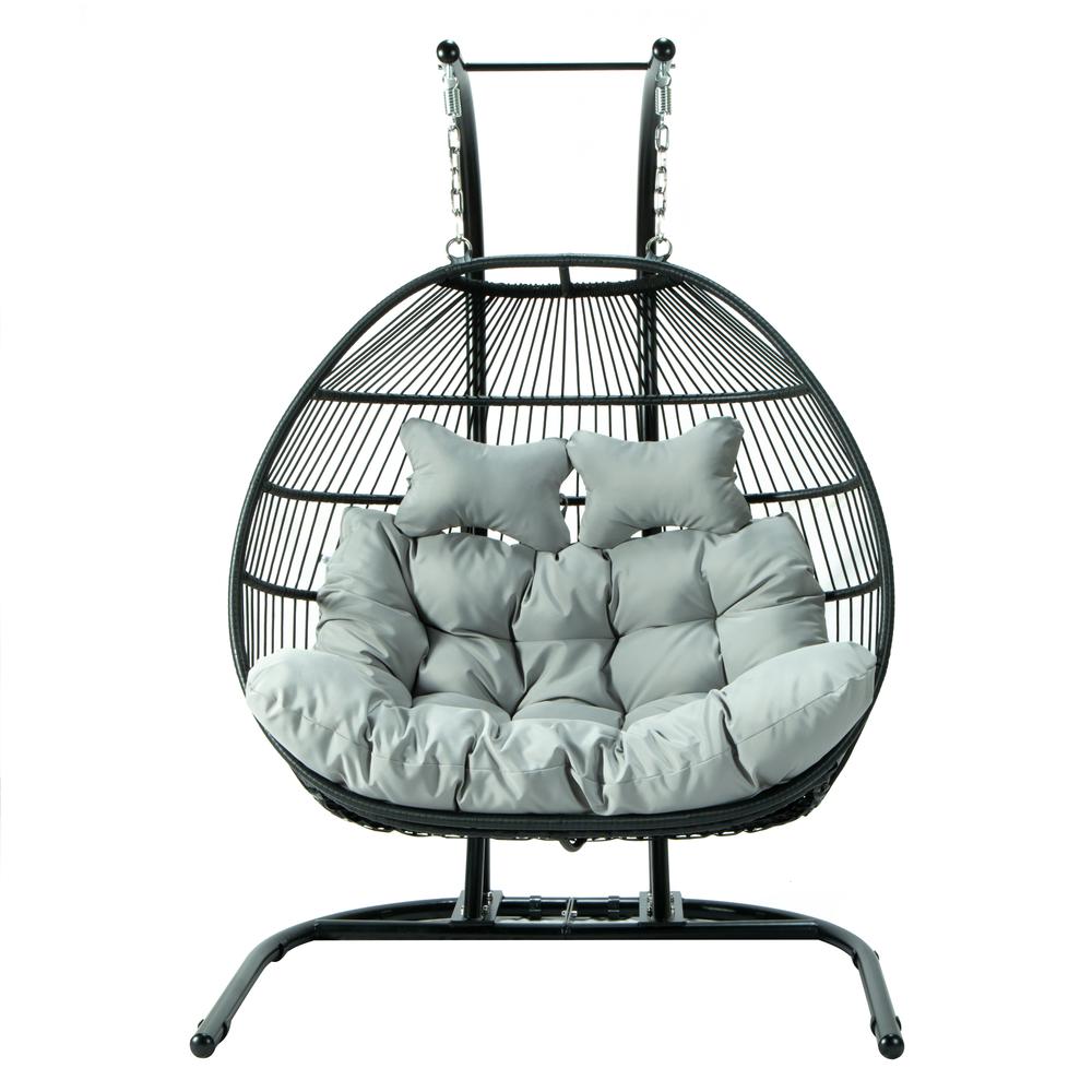 LeisureMod Wicker 2 Person Double Folding Hanging Egg Swing Chair ESCF52LGR