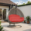 Beige Wicker Hanging 2 person Egg Swing Chair - LeisureMod