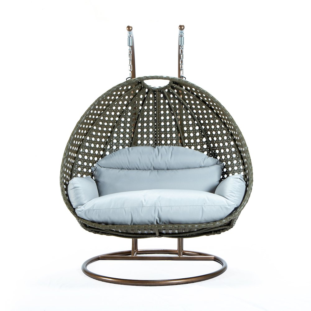 Beige Wicker Hanging 2 person Egg Swing Chair - LeisureMod