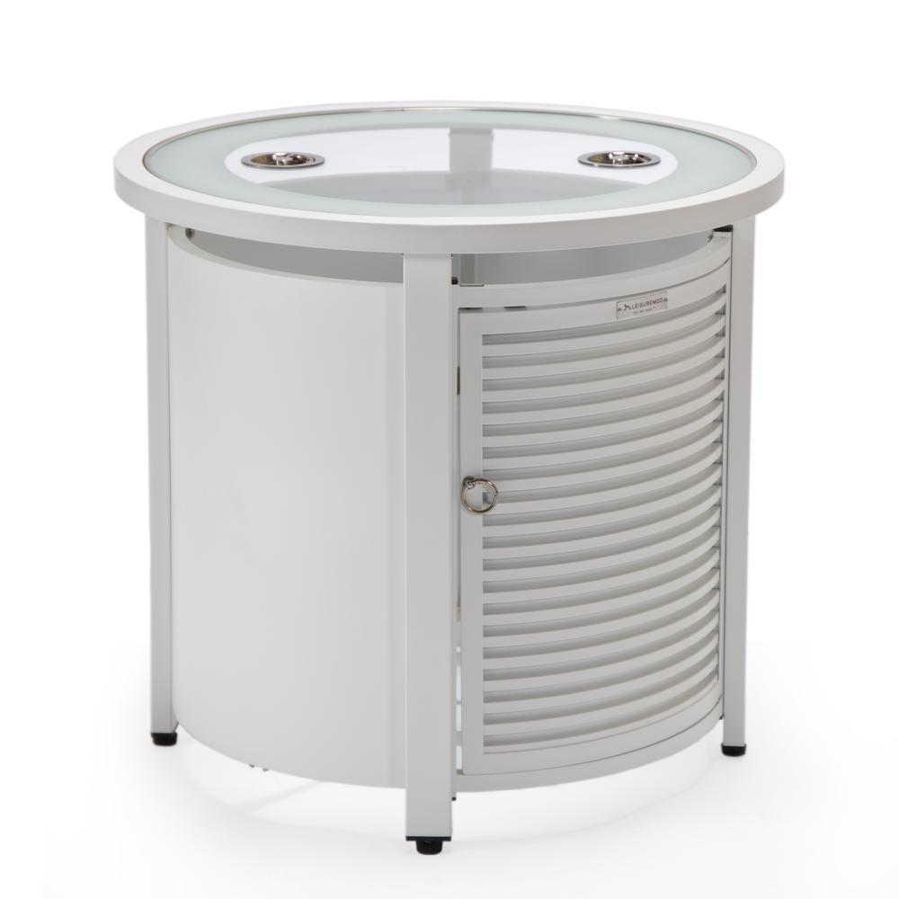 Walbrooke White Patio Round Tank Holder with Slats Design - LeisureMod